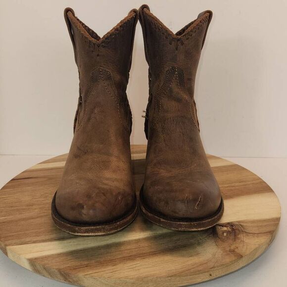 Lane Womens Plain Jane Braided Bootie Size 8 Brown Distressed - Picture 2 of 12